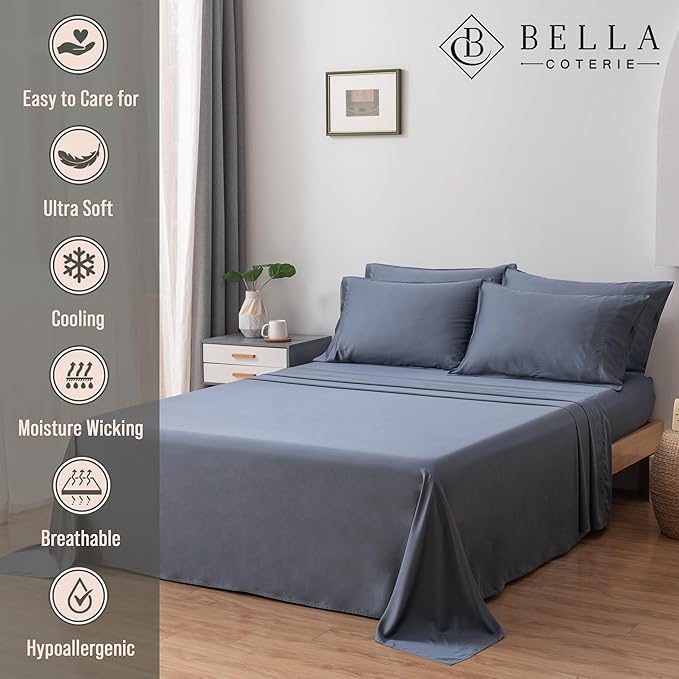 Bella Coterie 6 Piece Luxury Bamboo Viscose Queen Size Sheet Set | 100% - Image 2