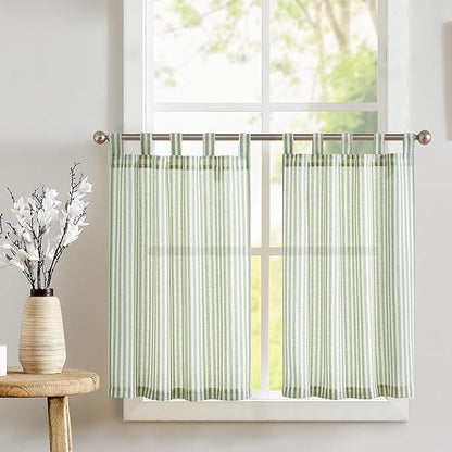 jinchan Tab Top Linen Kitchen Curtains 36 Inches Striped Tier Curtains by JINCHAN