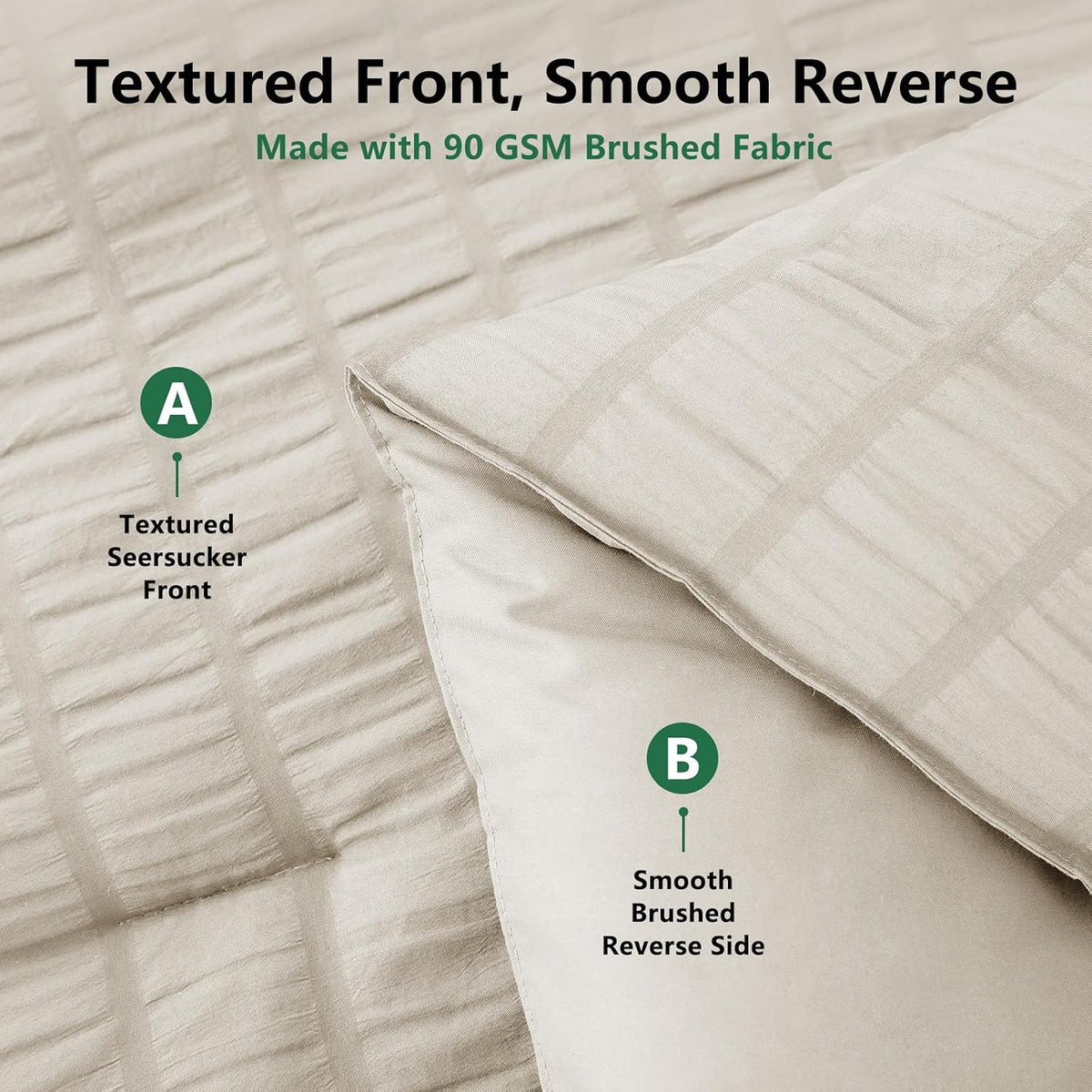 himeet queen comforter set, 7-piece seersucker bed in, close-up detail