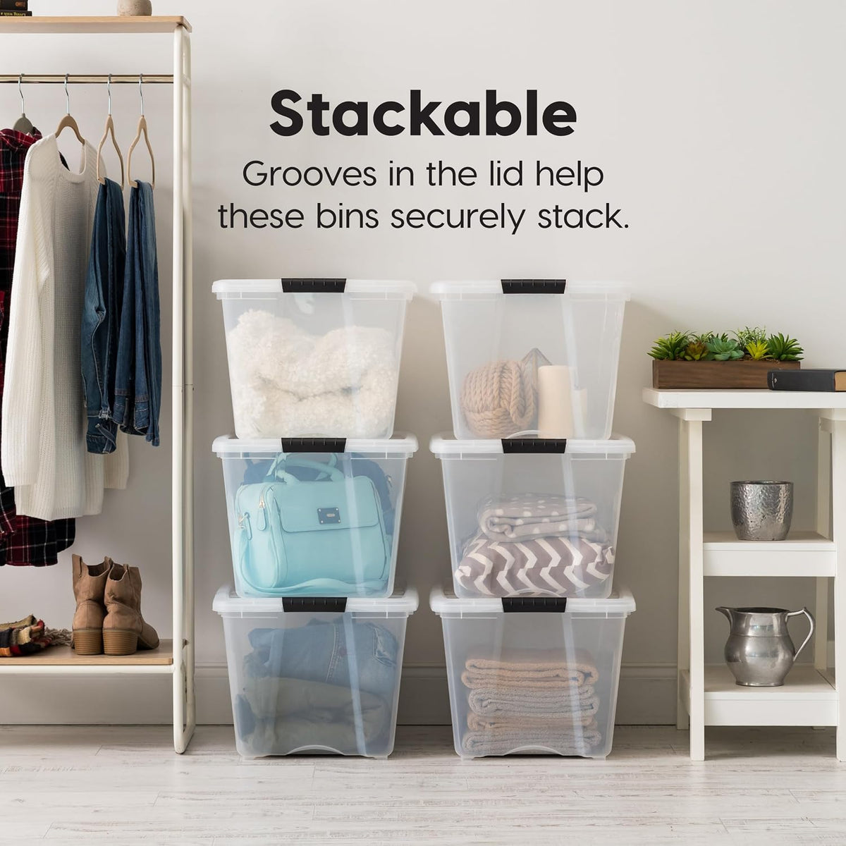 iris usa 6-pack 54 quart storage bins with shown in use