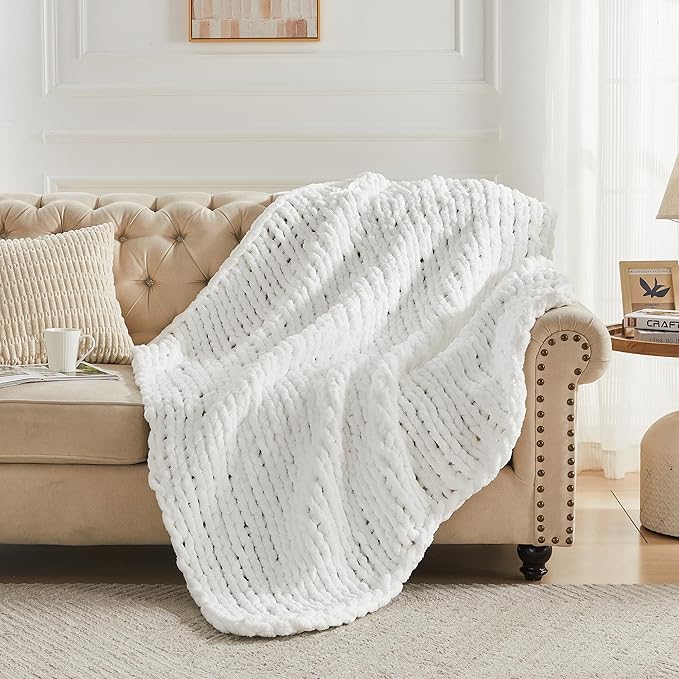 Carriediosa Chunky Knit Throw Blanket 50" X 60", 100% Hand Made Large Chenille - Image 6