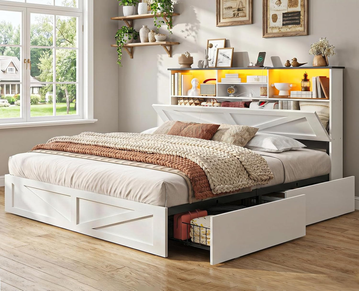 aogllati queen bed frame with storage bookcase headboard, main product view