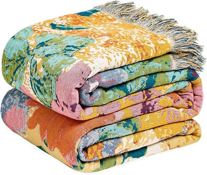 MSGKV Boho Throw Blanket for Bed 60"x80" Cotton Floral Twin Size Couch Blankets by MSGKVHomeTextiles