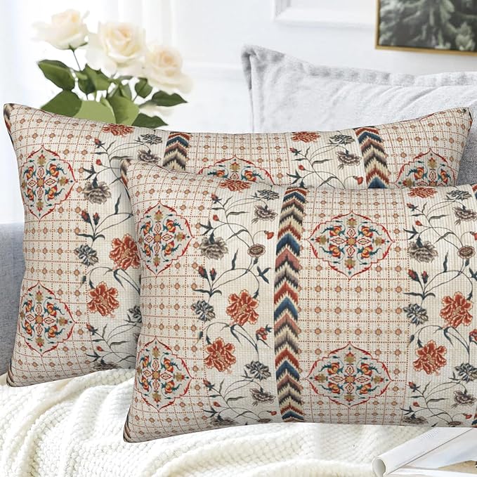 Throw Pillow Covers Boho Floral Pillow Covers 20x12 Inch Set of 2 Throw Pillows - Image 4
