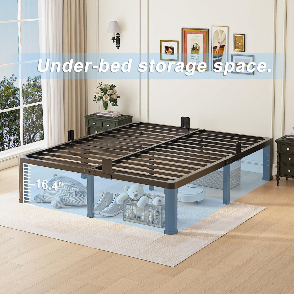 18 inch Queen Bed Frame with Round Corner Legs and Headboard Hole Mattress Sl...