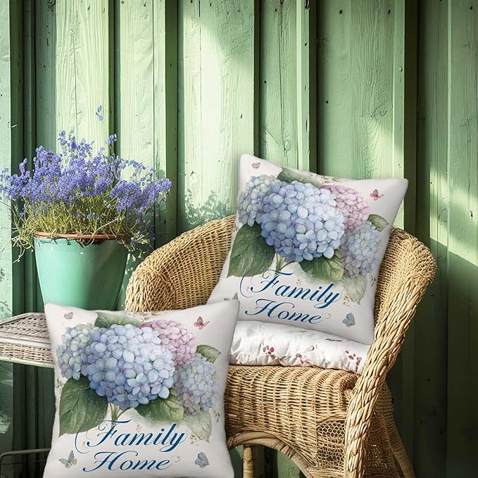 Hydrangea Throw Pillow Covers Set of 2 | 18x18 Inches Cushion Cases - Image 4