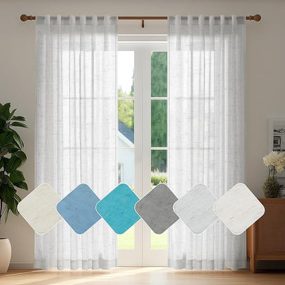 Deconovo Faux Linen Semi Sheer Curtains, 52x72 Inch, Back Tab, Light Filtering by Deconovo