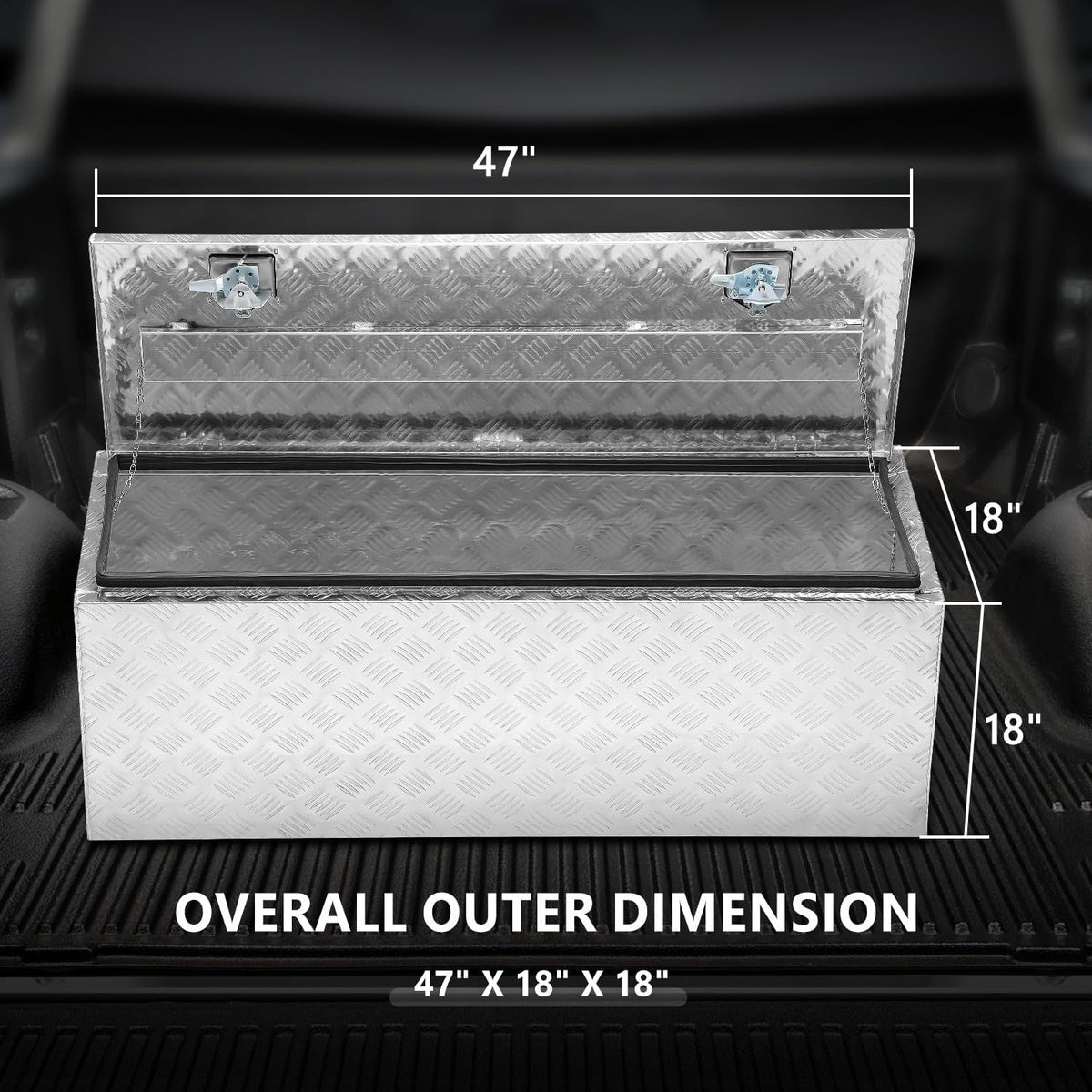 dna motoring lockable truck tool box, bed organizer, close-up detail
