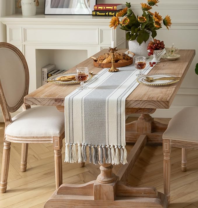 Caflife Boho Table Runner Grey Stripe - Image 6