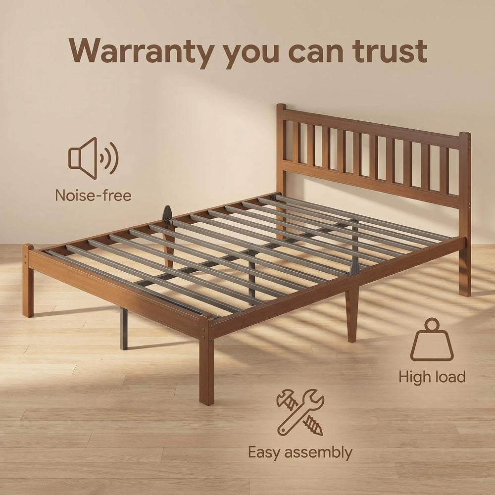 Bamboo Queen Bed Frame with Headboard, Shaker Style Bedroom