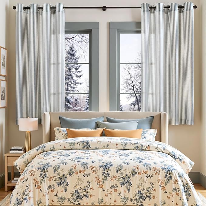 Vangao Linen Striped Curtains Boho Tickingstripe Light Filtering Window - Image 4