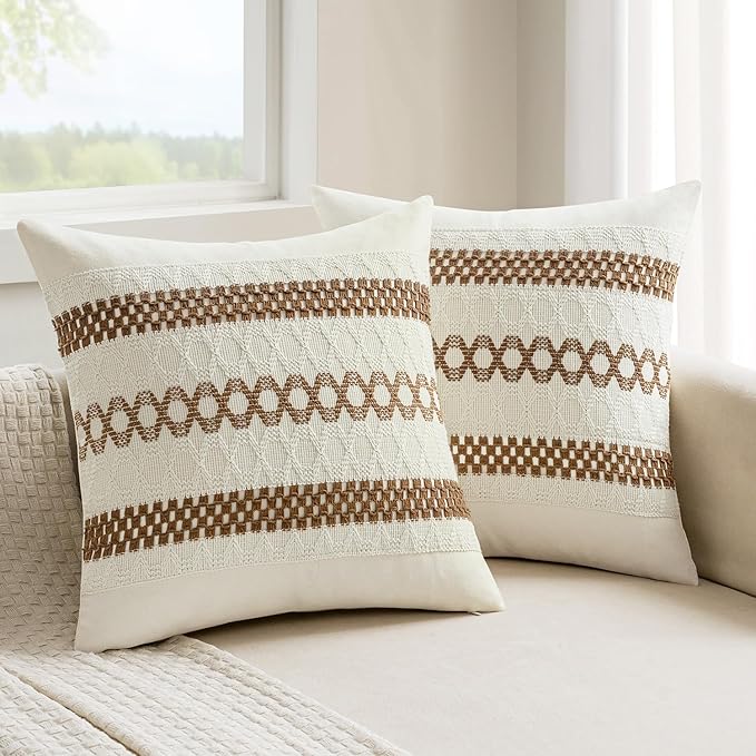 MIULEE Set of 2 Coco Brown Boho Decorative Pillow Covers 18x18 Inch Farmhouse by MIULEE