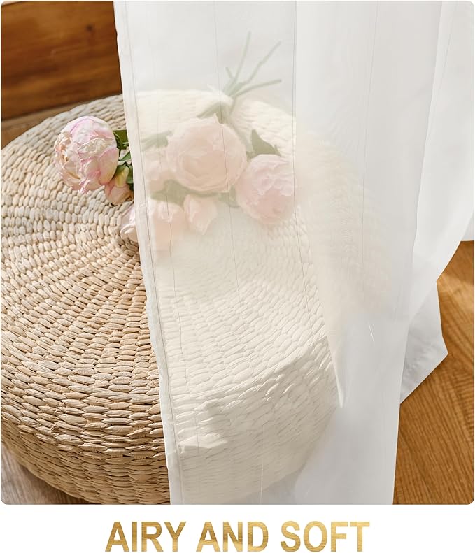 Foil Stripe White Sheer Curtains 54 inches Length 2 Panels - Image 6
