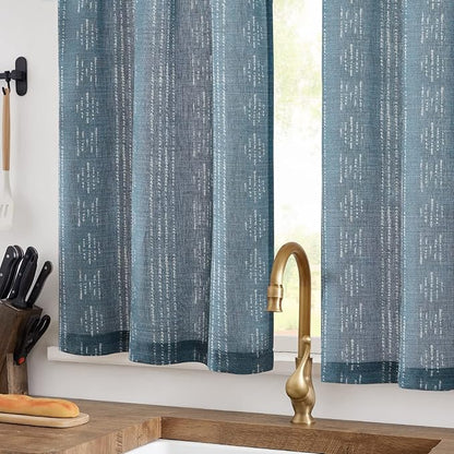 jinchan Boho Kitchen Curtains Linen Tier Curtains 24 Inch Bohemian Cafe - Image 3