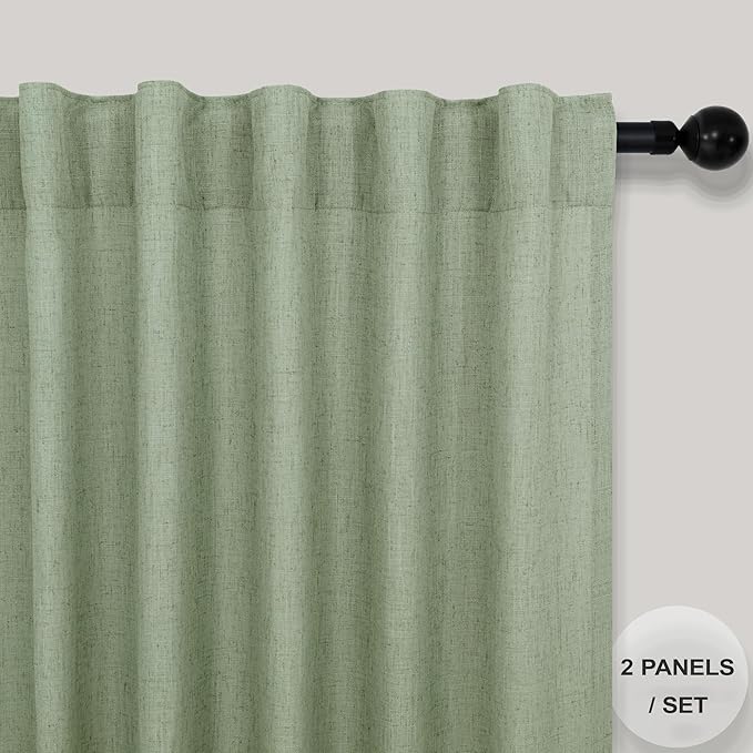 Light Sage Green Linen Curtains 120 Inches Long - Image 2