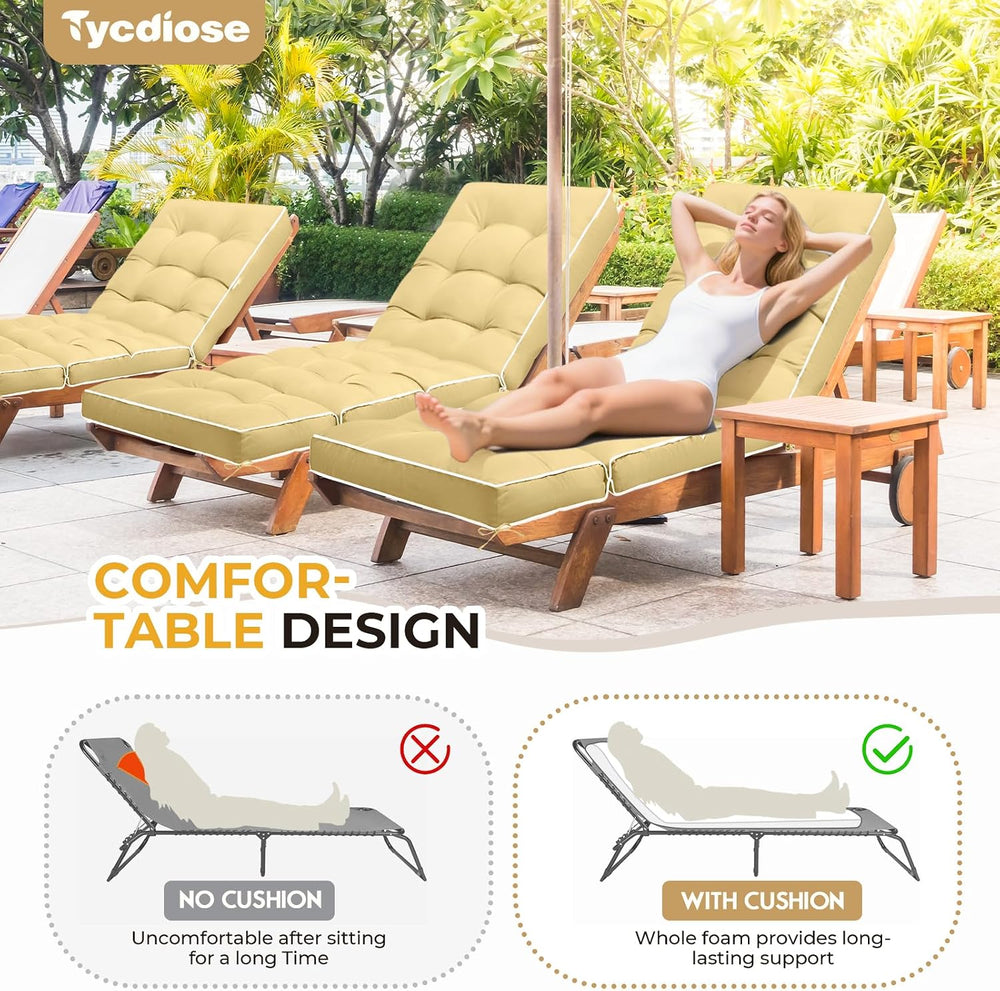 Outdoor Chaise Lounge Chair Cushion, Waterproof Non-Slip Patio Chaise Lounge ...