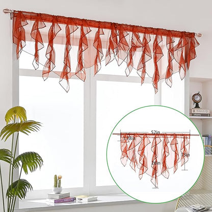 PearAge Ruffled Voile Semi Sheer Curtain Valance, Kitchen Living Room Shabby - Image 6
