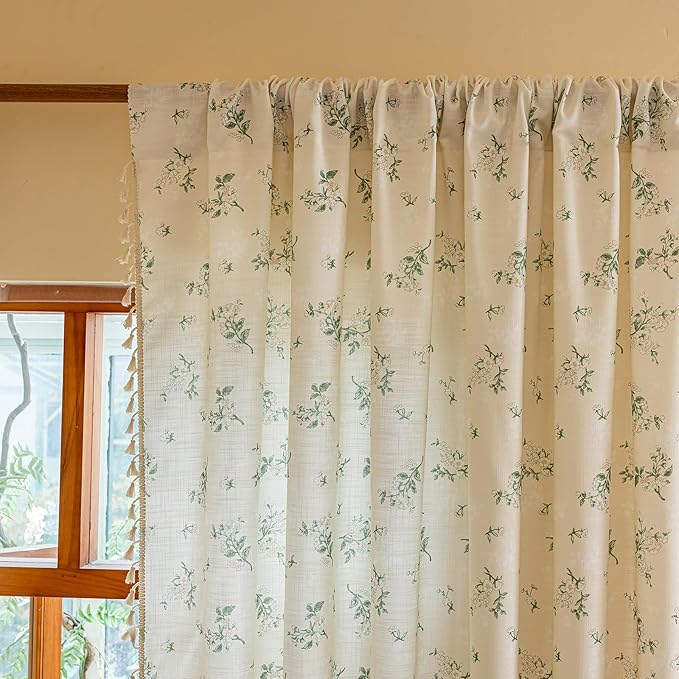 ENJOYBRIDAL White Floral 63 Inch Curtains 2 Panel Set Bedroom Tassel Drapes - Image 2