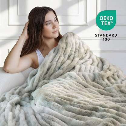 Ultra Soft Cozy Faux Fur Throw Blanket, Fuzzy Plush Thick Bubble Blanket - Image 3