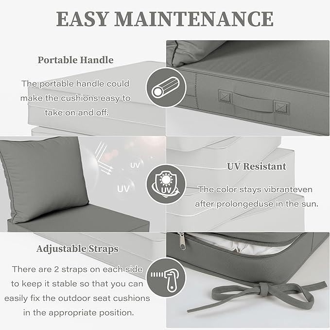 Outdoor Seat Cushion Set 22 L × 22 W × 4 H Inch Waterproof & Fade Resistant - Image 4