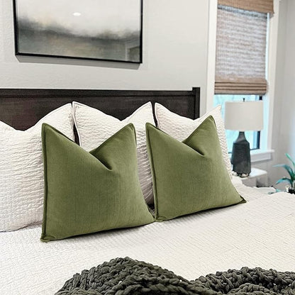 ZWJD Olive Green Pillow Covers 22x22 Set of 2 Chenille Throw Pillow Covers - Image 5