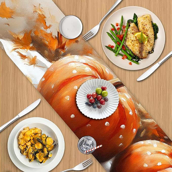 Fall Table Runner with Autumn Leaves & Pumpkins – Rustic Farmhouse Style - Image 8