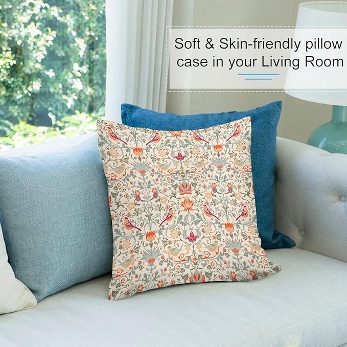 William Morris Floral Original Throw Pillow Covers Boho Chic Retro Floral Bird - Image 5