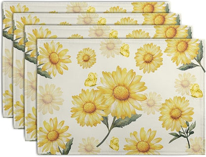Sunflower Placemats Set of 4 Summer Yellow Floral Table Mat 12x18 Inch by Wnoesat