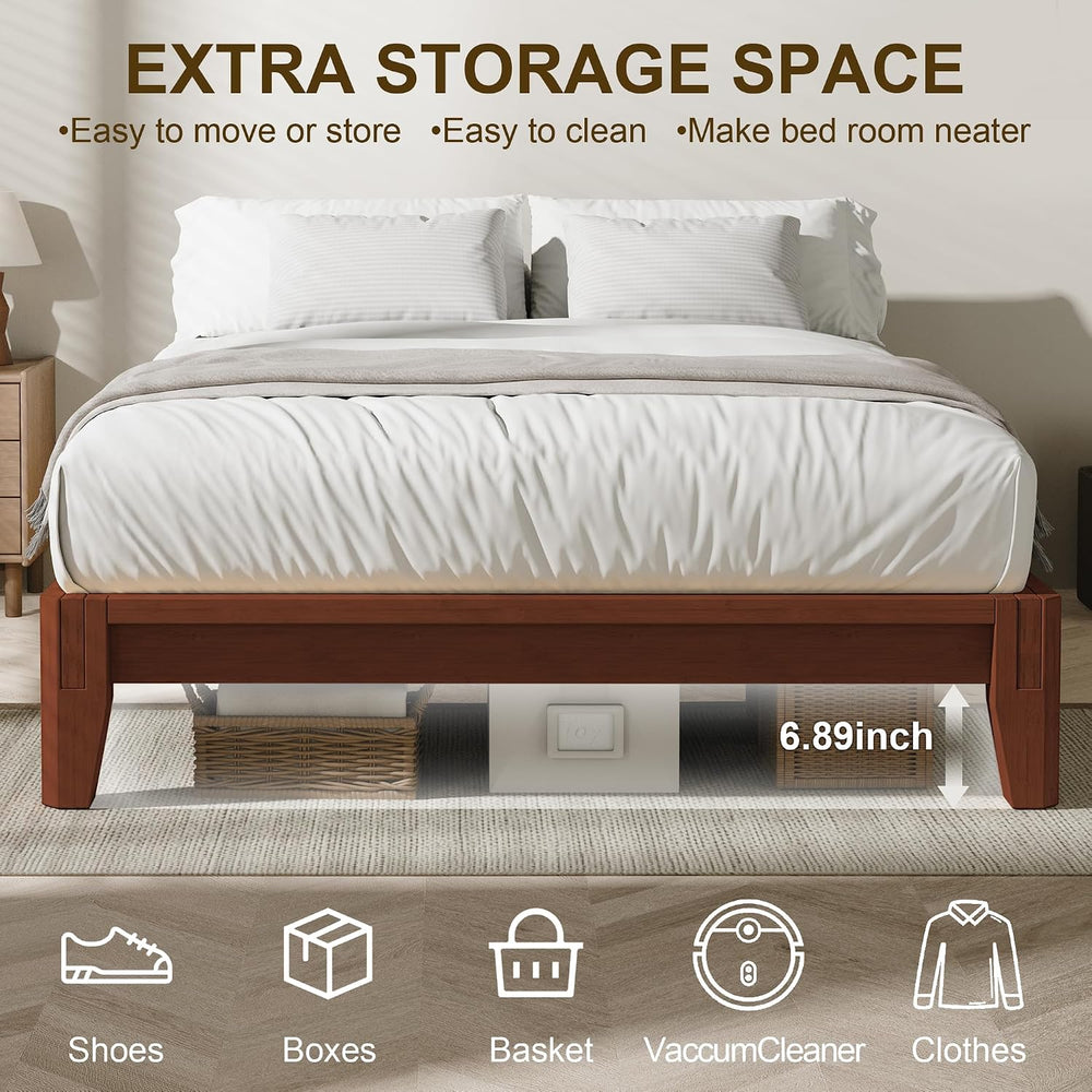 Dolonm Bamboo Platform Bed Frame Full Size, Mid-Century Modern Bed Frame, Flo...