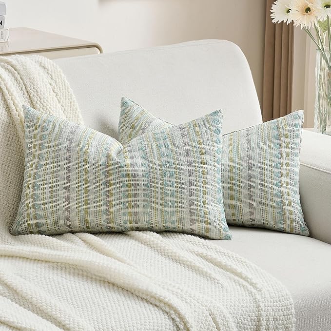 FUTEI Green Blue Decorative Throw Pillow Covers 12x20 Inch Set of 2, Soft Cozy by FUTEI