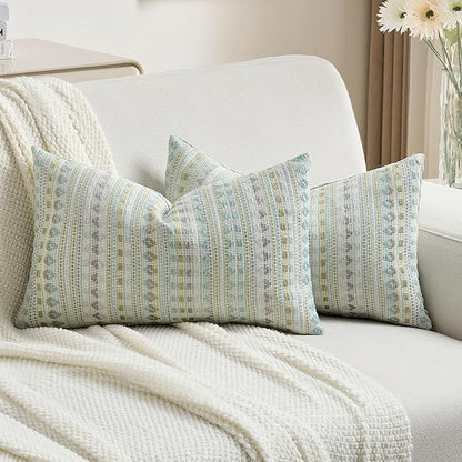 FUTEI Green Blue Decorative Throw Pillow Covers 12x20 Inch Set of 2, Soft Cozy by FUTEI