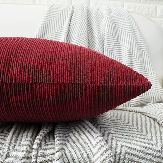 HWY 50 Burgundy Red Chenille Throw Pillow Covers 12x20 Inch - Image 2