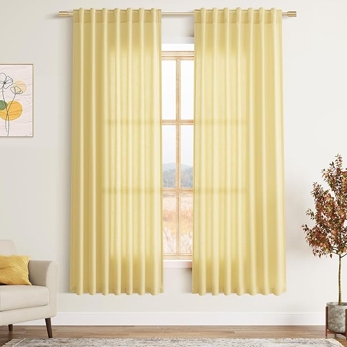 Nanspring Yellow Semi Sheer Linen Curtains 72 Inch Length by Nanspring