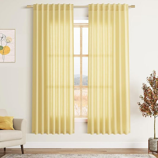 Nanspring Yellow Semi Sheer Linen Curtains 72 Inch Length by Nanspring