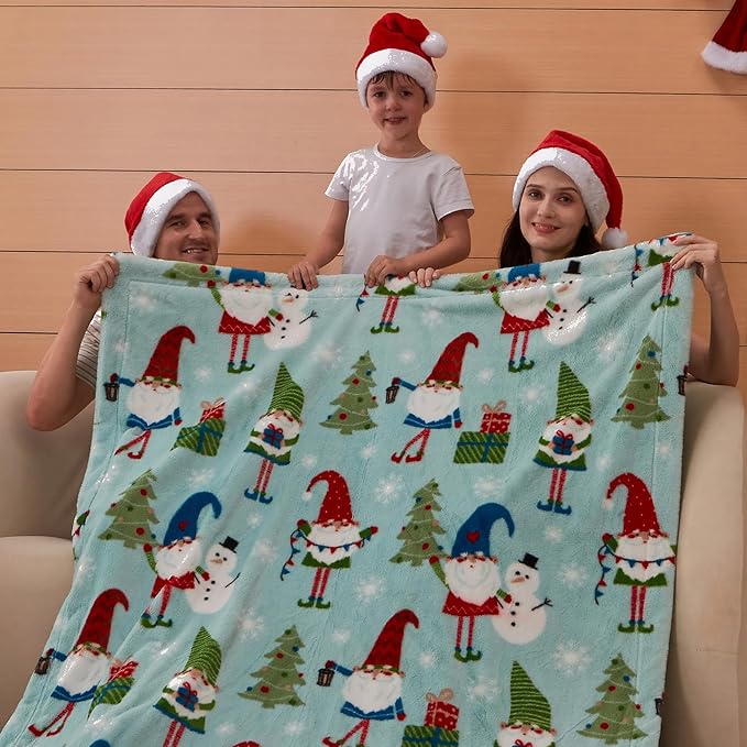 COOVA Christmas Faux Rabbit Fur & Flannel Throw Blanket 50x60 Inch - Image 3