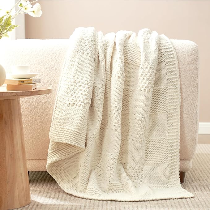 Amélie Home Checkered Chenille Knit Throw Blanket - Image 8