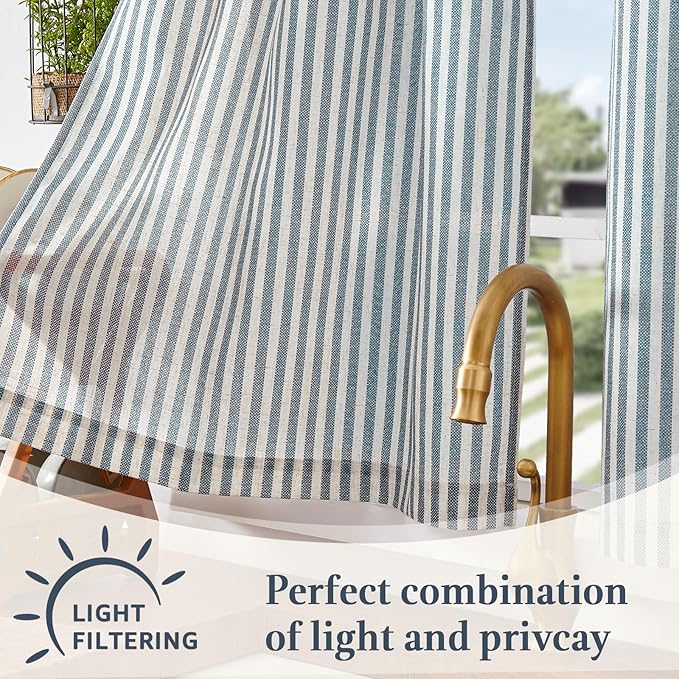jinchan Striped Linen Kitchen Curtains 20 Inches Length Tier Curtains Farmhouse - Image 6
