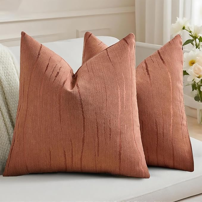 HAUSSY Rust Throw Pillow Covers 26x26 Inch Set of 2, Boho Embossed Striped by HAUSSY