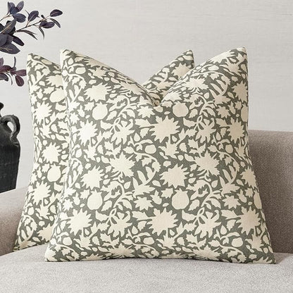 Foindtower Set of 2 Decorative Neutral Floral Throw Pillow Covers Accent by Foindtower