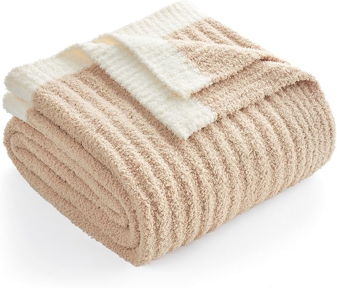 Snuggle Sac Soft Ribbed Beige Throw Blanket by SnuggleSac