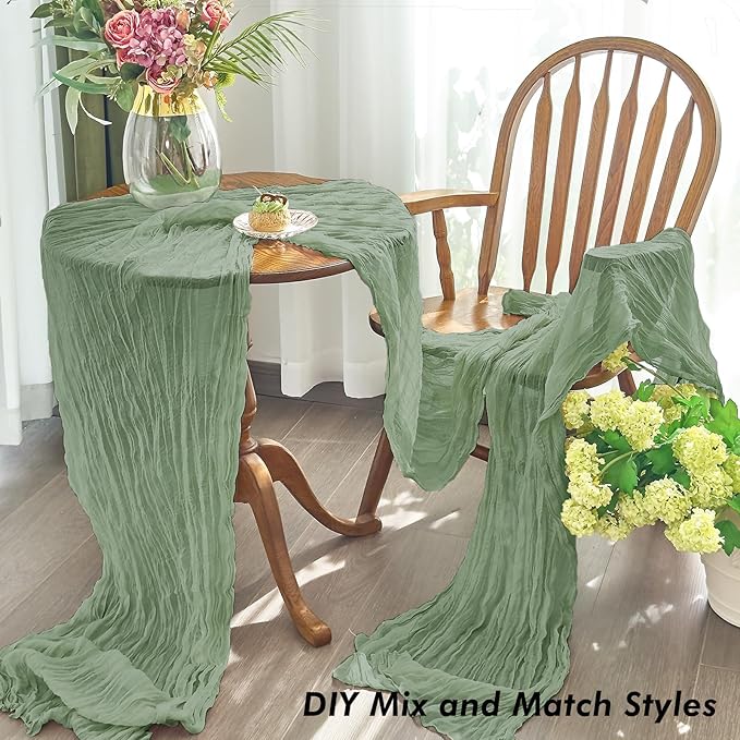 IVAPUPU 10 Pcs Cheesecloth Table Runner - 10ft Sage Green Boho Gauze Cheese - Image 3