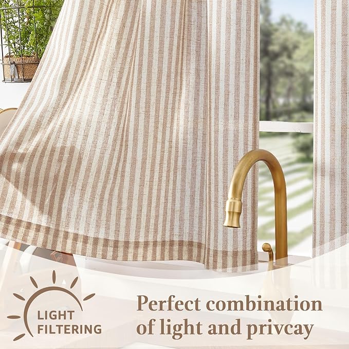 jinchan Striped Linen Kitchen Curtains 20 Inches Length Tier Curtains Farmhouse - Image 6