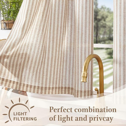 jinchan Striped Linen Kitchen Curtains 20 Inches Length Tier Curtains Farmhouse - Image 6