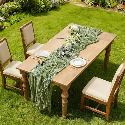 BALCONY & FALCON 2 Pack Sage Green Cheesecloth Table Runner 10FT 120 Inch - Image 4