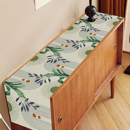 Mid Century Modern Table Runner, Abstract Green Leaves Tropical Plants Palm - Image 3