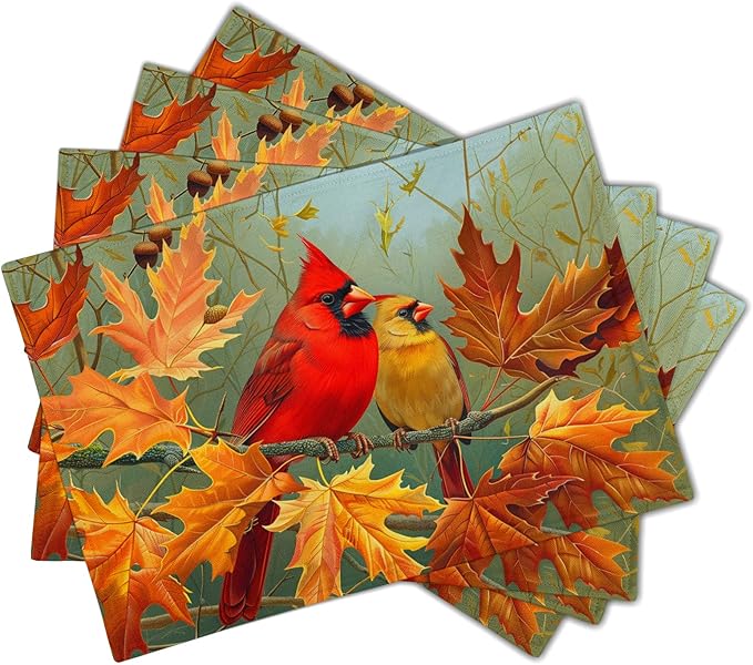 Giwawa Fall Birds Placemats Set of 4, Thanksgiving Harvest Heat Resistant - Image 2