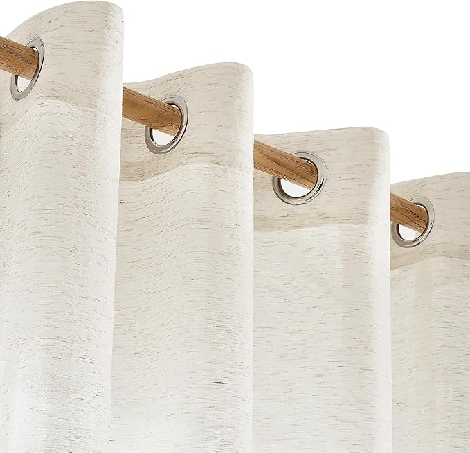 Deconovo Linen-Feel Sheer Curtains, Grommet Top, Sustainable Semi-Transparent - Image 8