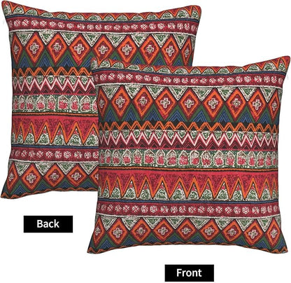 Farmhouse Vintage Boho Red Striped Throw Pillow Covers 18x18 Inch Set of 2 - Image 2