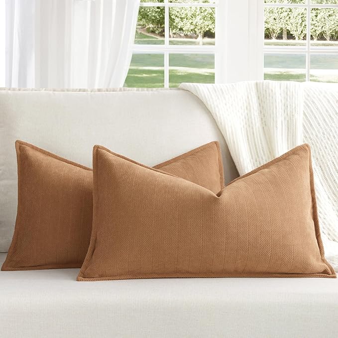 ZWJD Camel Pillow Covers 12x20 Set of 2 Chenille Throw Pillow Covers by ZWJD