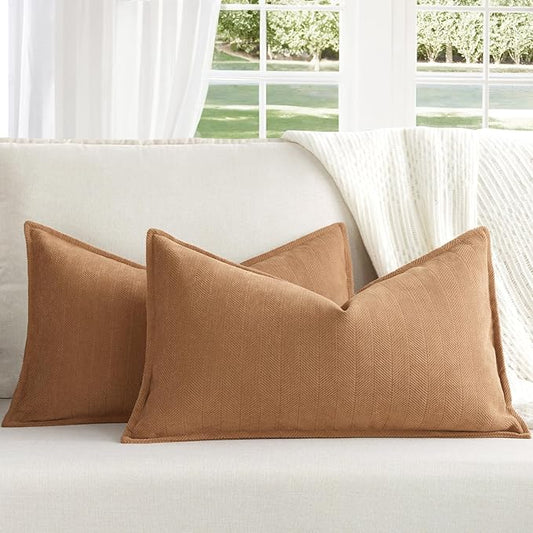 ZWJD Camel Pillow Covers 12x20 Set of 2 Chenille Throw Pillow Covers by ZWJD